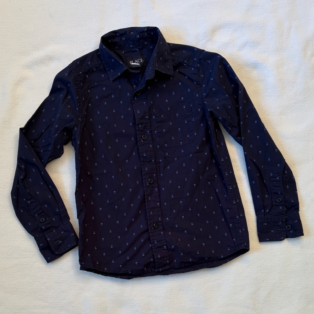 The Children's Place Navy Button-Down Shirt with Micro Dash Print Size 5/6